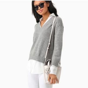 Brochu Walker The Looker Layered V-Neck sweater gray white sz L